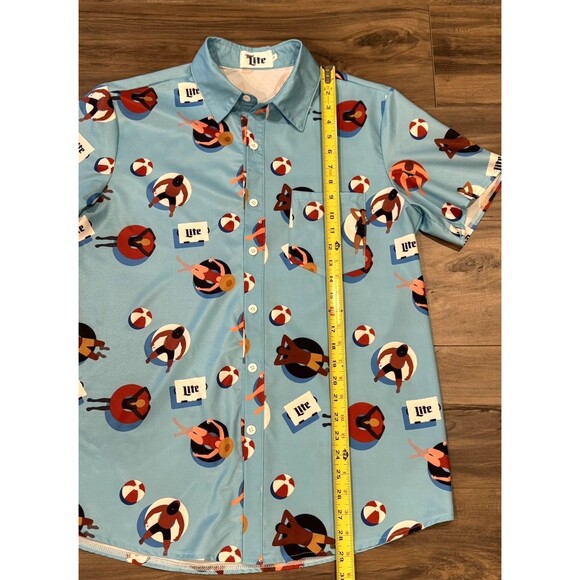 Miller Lite Beer Summer Beach Pool Short Sleeve Button Up Shirt Size Medium - Picture 2 of 5